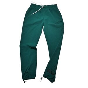 Kangol Jogger Pants Mens Large Green Stretch Elastic Waist Drawcord Logo Cuffed